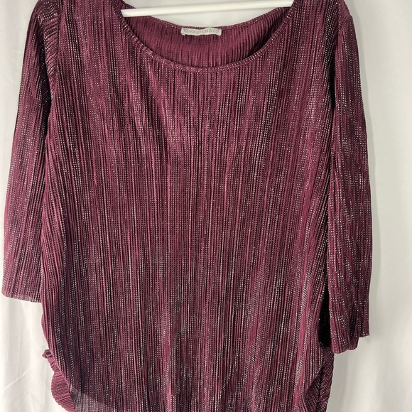 Revolution & Co Women's Top Pleated. in Shimmering Burgundy Glitter Stretch Top - Picture 5 of 12